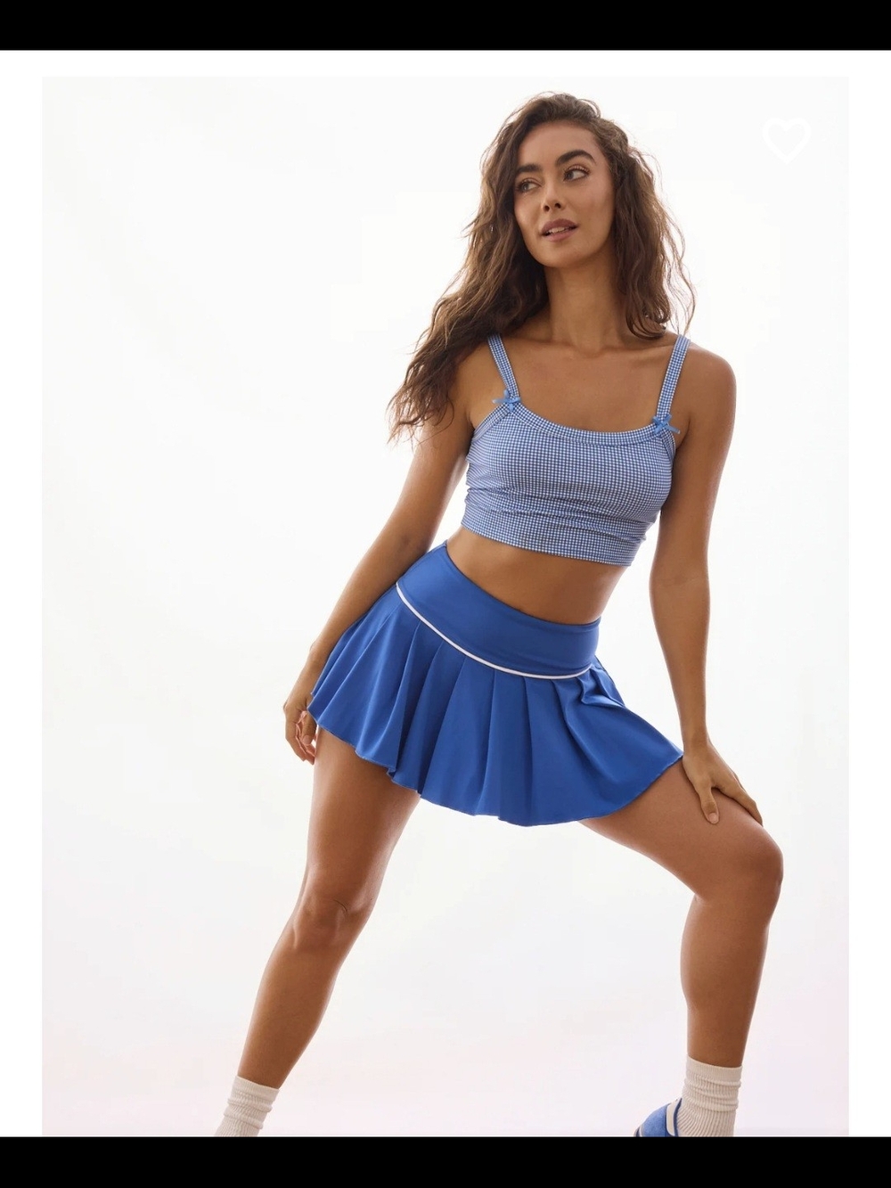 Electric Blue Pleated Skater Skirt with Contrast Trim - Women's Circle Skirt